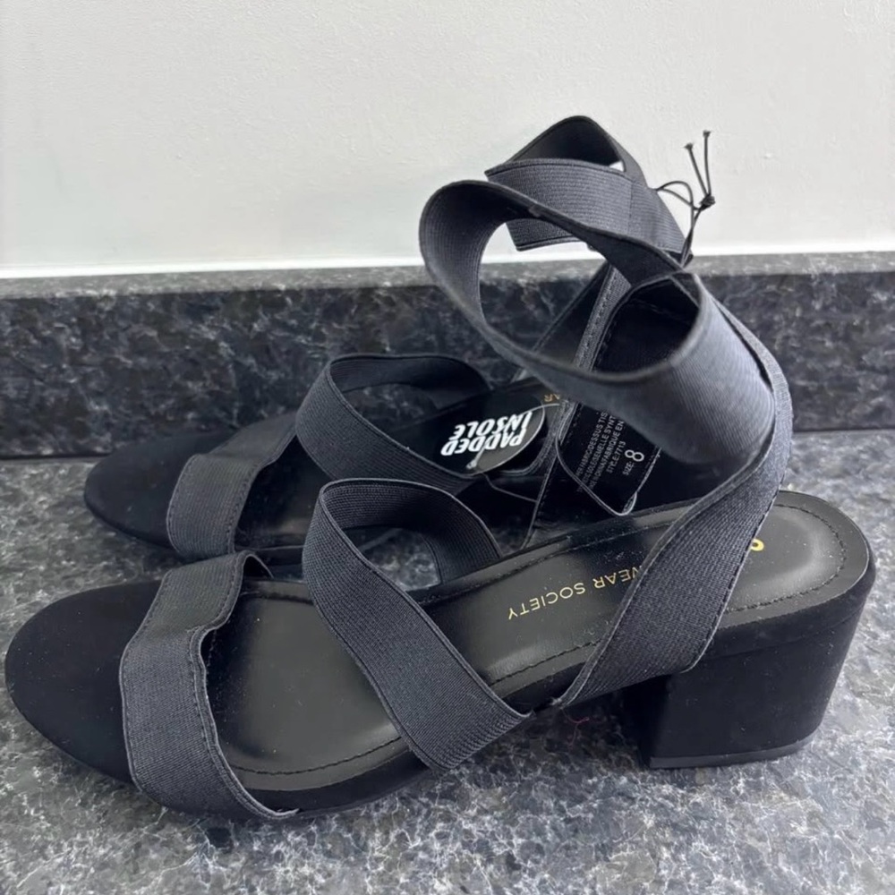 Streetwear Society Black Strappy Block Heel Sandals